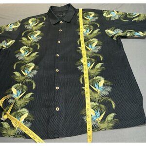 Tommy Bahama Shirt Mens XL Big Gray Silk Hawaiian Birds Paradise Camp Floral